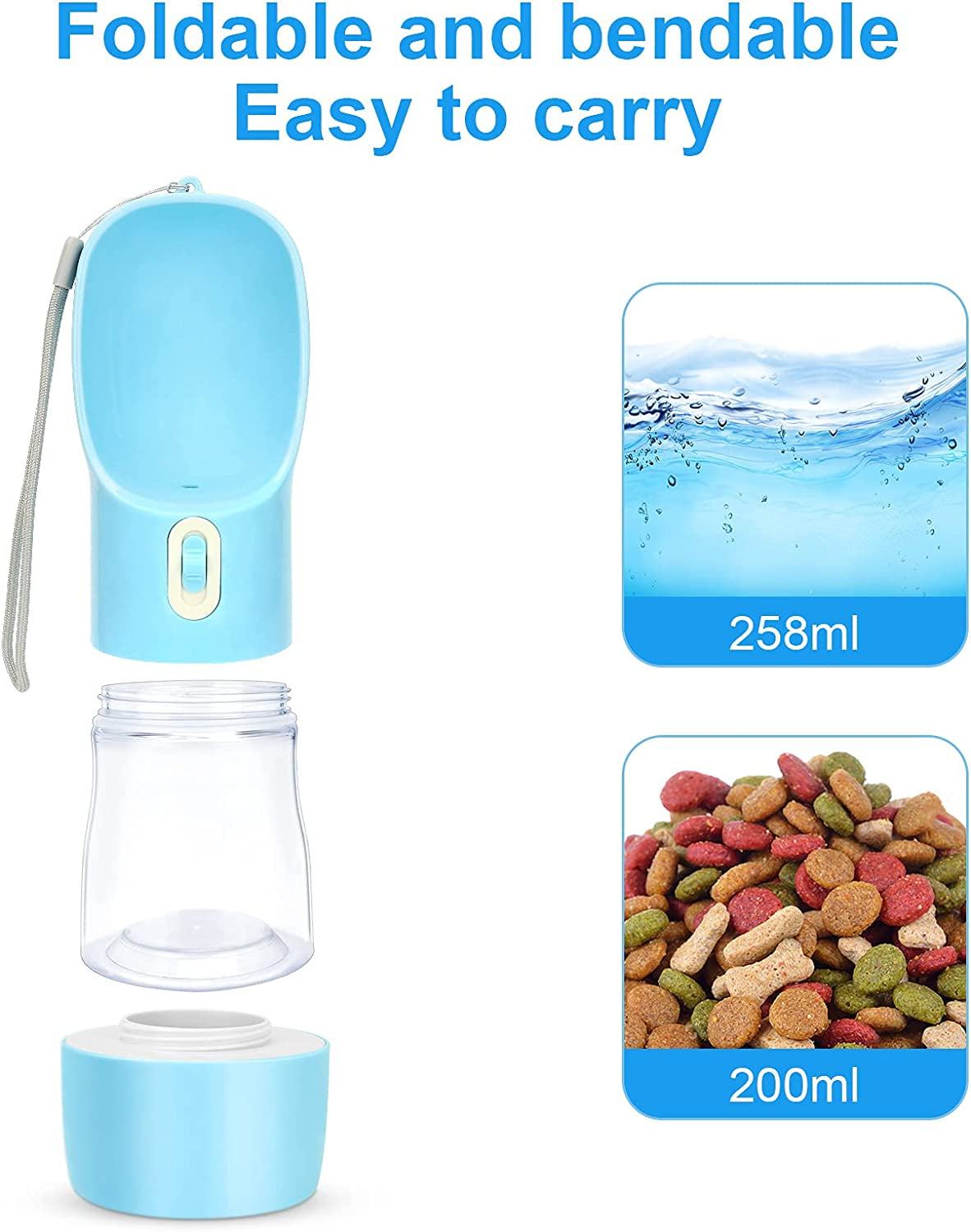 Portable Dog Water Bottle with Food Container, Lightweight, Easy to Carry, BPA Free 