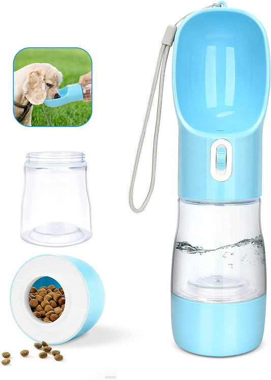 Portable Dog Water Bottle with Food Container, Lightweight, Easy to Carry, BPA Free 