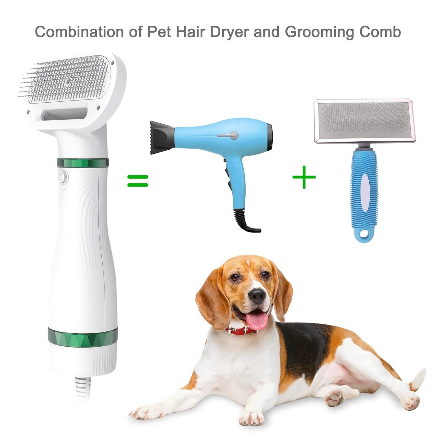 Pet Hair Dryer Brush, White, Safe for All Hair Types, Flexible Stainless Steel Bristles, 3 Temperature Settings, 300W, Hair Brush for Small & Medium Dogs & Cats